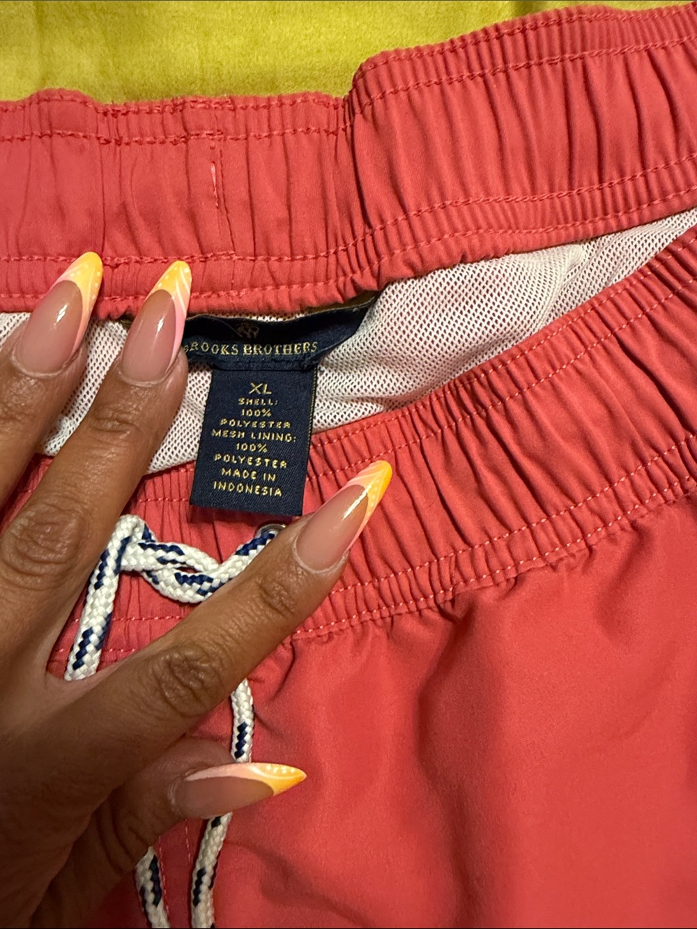 Brooks Brothers Coral-Red Swim Shorts with Braided Drawstring